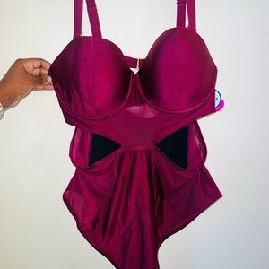 GABIFRESH x SWIMSUITS FOR ALL Burgundy Mesh Cut-Out Monokini!